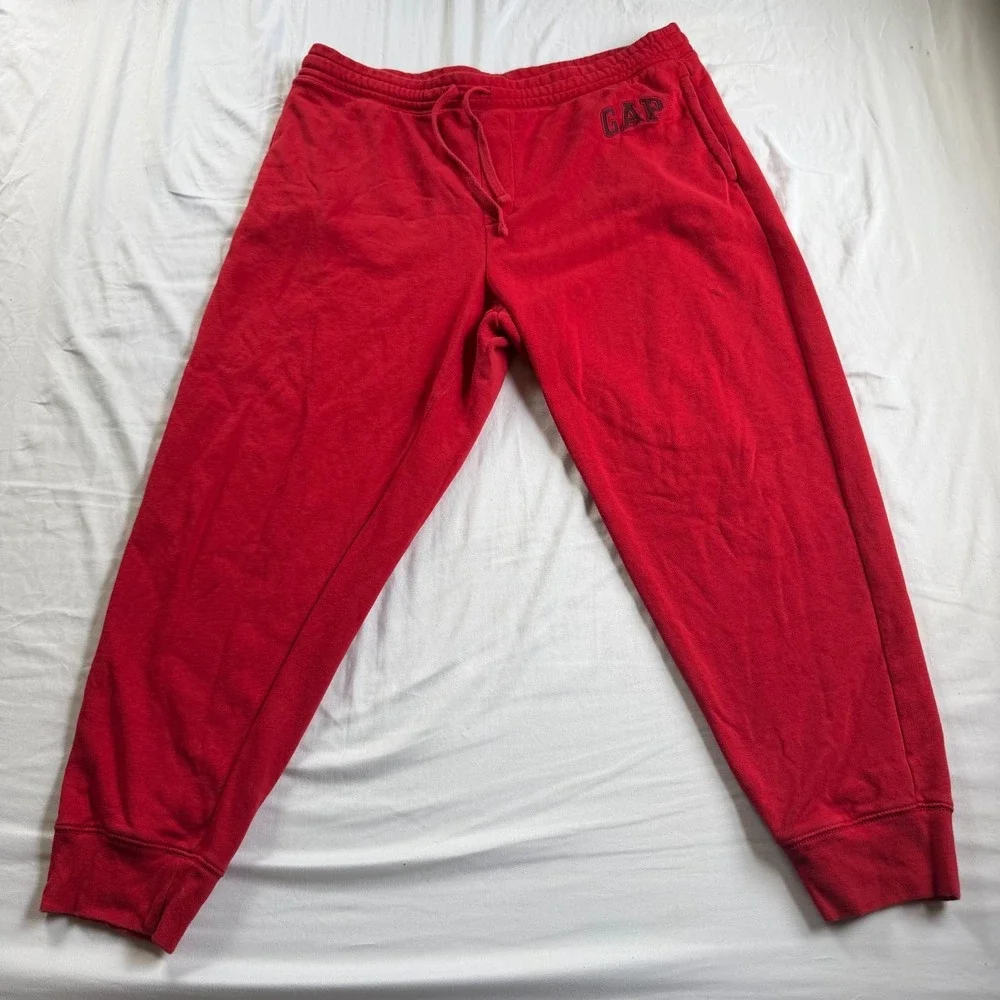Gap Sweatpants Red Fleece Logo Joggers Drawstring Women XL